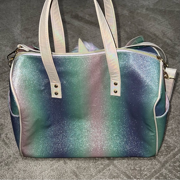 Under One Sky Unicorn Kitty Cat Duffle Tote Travel Gym Bag With Charm 15"X 12" - Picture 4 of 6